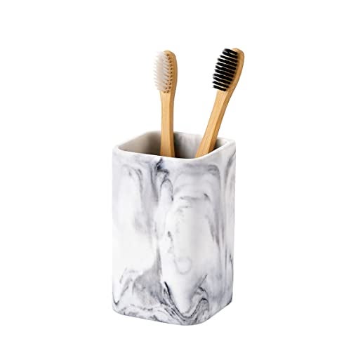 ZCCZ Toothbrush Holder for Bathrooms, White Marble Look Toothpaste and Makeup Holder, Brushes and Razors Holder, Vanity Bathroom Countertop Organizer, Toothbrush Cup - Image 1