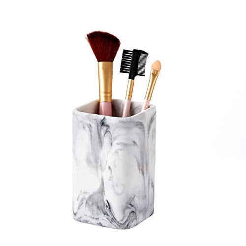 ZCCZ Toothbrush Holder for Bathrooms, White Marble Look Toothpaste and Makeup Holder, Brushes and Razors Holder, Vanity Bathroom Countertop Organizer, Toothbrush Cup - Image 3