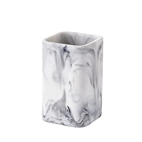 ZCCZ Toothbrush Holder for Bathrooms, White Marble Look Toothpaste and Makeup Holder, Brushes and Razors Holder, Vanity Bathroom Countertop Organizer, Toothbrush Cup - Image 2