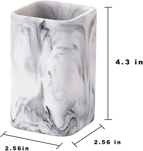 ZCCZ Toothbrush Holder for Bathrooms, White Marble Look Toothpaste and Makeup Holder, Brushes and Razors Holder, Vanity Bathroom Countertop Organizer, Toothbrush Cup - Image 4