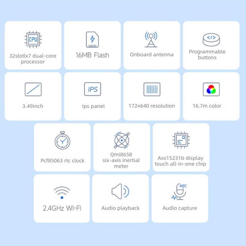 لوحة تطوير العرض التعاملي Dpofirs Touch Display Development Board بحجم 3.49 بوصة وشاشة LCD | معالجة صوت عالية الجودة، تفاعل صوتي بالذكاء الاصطناعي، واي فاي (WiFi) وبلوتوث 5.0، وتقنية لمس سعوية للمشاريع الذكية - Image 3
