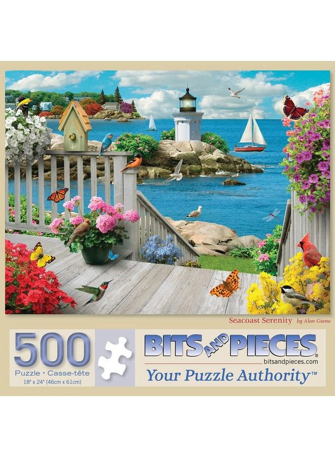 Bits and Pieces 500 Piece Jigsaw Puzzle For Adults 18" X 24" Seacoast Serenity 500 Pc Ocean Boat Birds Summer Light House Flower Jigsaw By Artist Alan Giana - Image 3
