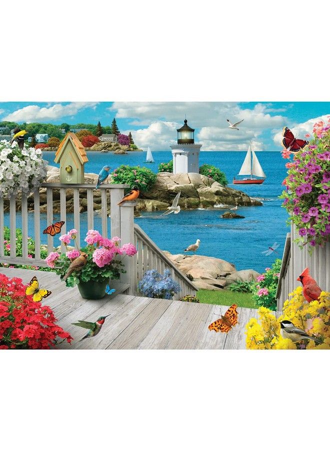 Bits and Pieces 500 Piece Jigsaw Puzzle For Adults 18" X 24" Seacoast Serenity 500 Pc Ocean Boat Birds Summer Light House Flower Jigsaw By Artist Alan Giana - Image 1