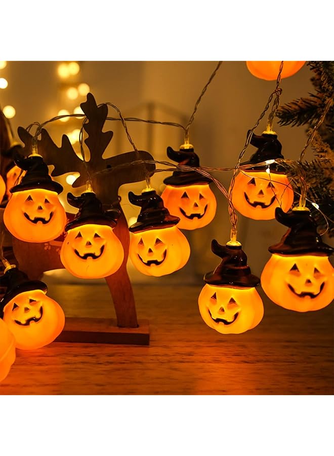 The Bros Halloween Pumpkin Lights with Witches Hat, 20 Pcs LED Pumpkin String with 2 Modes Steady/Flashing Lights, Lights Battery Operated, for Indoor Outdoor Party Garden Yard Halloween Decorations  - Image 1