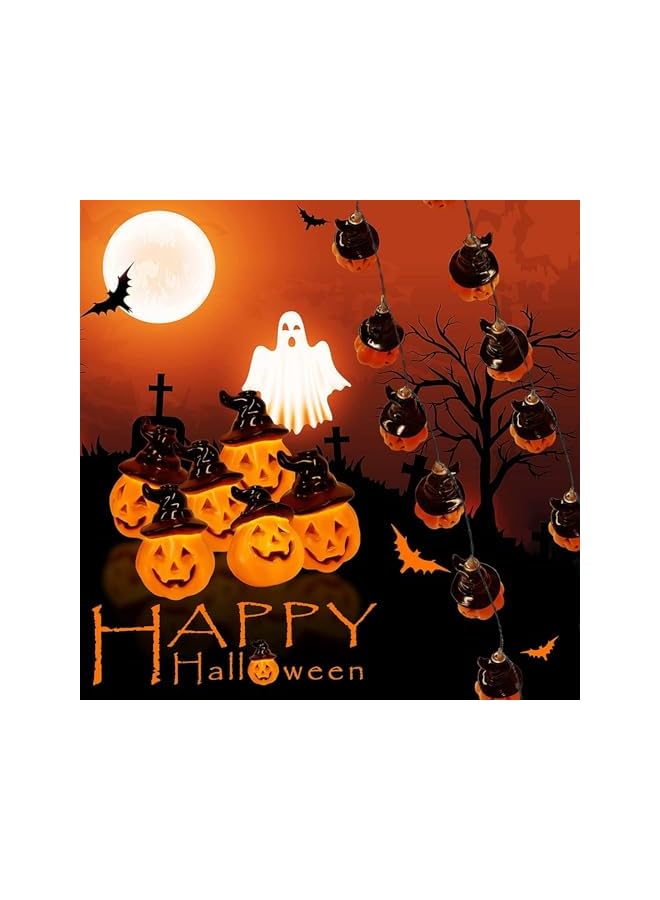 The Bros Halloween Pumpkin Lights with Witches Hat, 20 Pcs LED Pumpkin String with 2 Modes Steady/Flashing Lights, Lights Battery Operated, for Indoor Outdoor Party Garden Yard Halloween Decorations  - Image 3