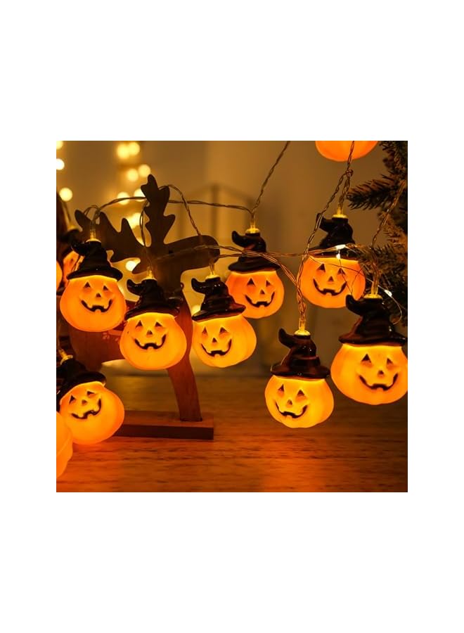 The Bros Halloween Pumpkin Lights with Witches Hat, 20 Pcs LED Pumpkin String with 2 Modes Steady/Flashing Lights, Lights Battery Operated, for Indoor Outdoor Party Garden Yard Halloween Decorations  - Image 2