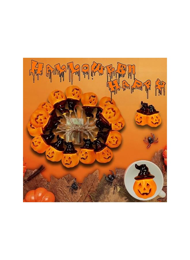 The Bros Halloween Pumpkin Lights with Witches Hat, 20 Pcs LED Pumpkin String with 2 Modes Steady/Flashing Lights, Lights Battery Operated, for Indoor Outdoor Party Garden Yard Halloween Decorations  - Image 5