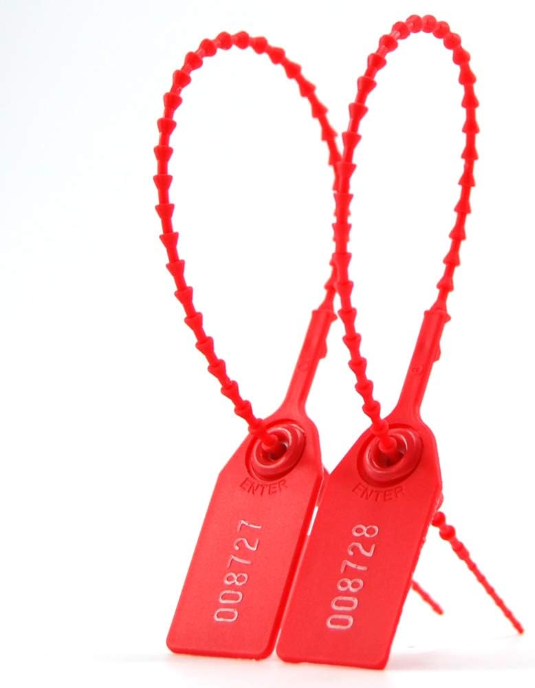 LeadSeals (R) 1000 Plastic Tamper Seals, Zip Ties for Fire Extinguishers Pull Tite Security Tags Numbered Disposable Self-Locking Tie 250mm Length (Red) - Image 1