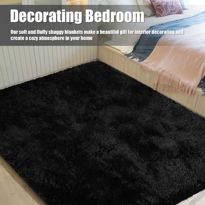 yulidayang 9x12 Fluffy Area Rugs for Living Room,Large Fuzzy Shag Area Rug for Bedroom,Black Soft Non-Shedding Indoor Plush Carpet for Kids Bedroom Nursery Home Decor - Image 5