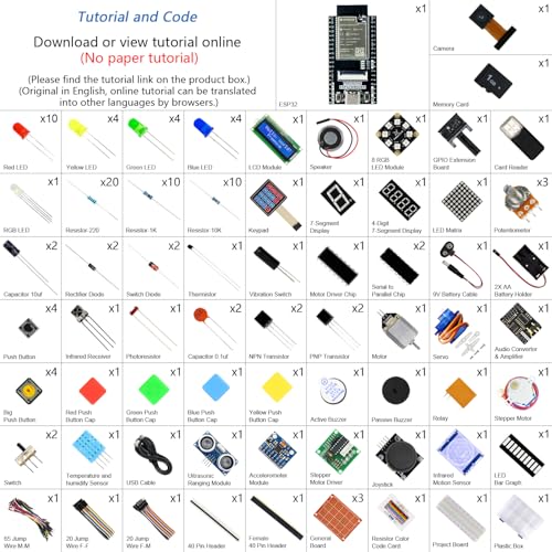Freenove ESP32 Kit Dev CAM Board Ultimate Starter Kit, Dual-core 32-bit 240 MHz Microcontroller, Onboard Camera WiFi+BT, 795-Page Tutorial, Python C Java Code, 240 Items, 122 Projects - Image 2
