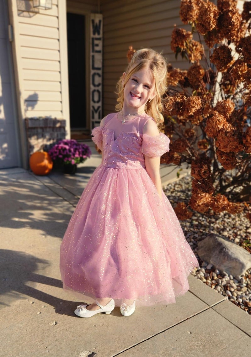 Glamulice Flower Girls Party Dress Dusty Pink Lace Cold Shoulder Formal Princess Sparkle Tulle Vintage Pageant Dresses Dance Prom Photo Shoot Maxi Gown Birthday Wedding Bridesmaid Ball Gown 5 6 - Image 2