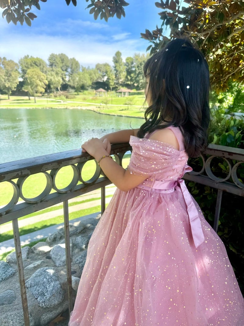 Glamulice Flower Girls Party Dress Dusty Pink Lace Cold Shoulder Formal Princess Sparkle Tulle Vintage Pageant Dresses Dance Prom Photo Shoot Maxi Gown Birthday Wedding Bridesmaid Ball Gown 5 6 - Image 3