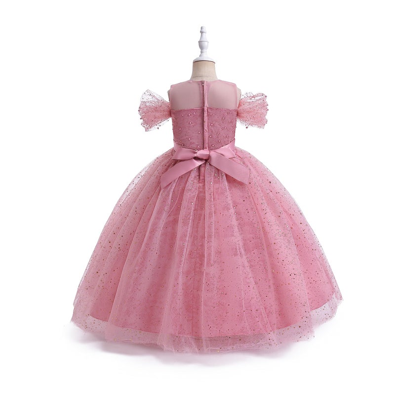 Glamulice Flower Girls Party Dress Dusty Pink Lace Cold Shoulder Formal Princess Sparkle Tulle Vintage Pageant Dresses Dance Prom Photo Shoot Maxi Gown Birthday Wedding Bridesmaid Ball Gown 5 6 - Image 4