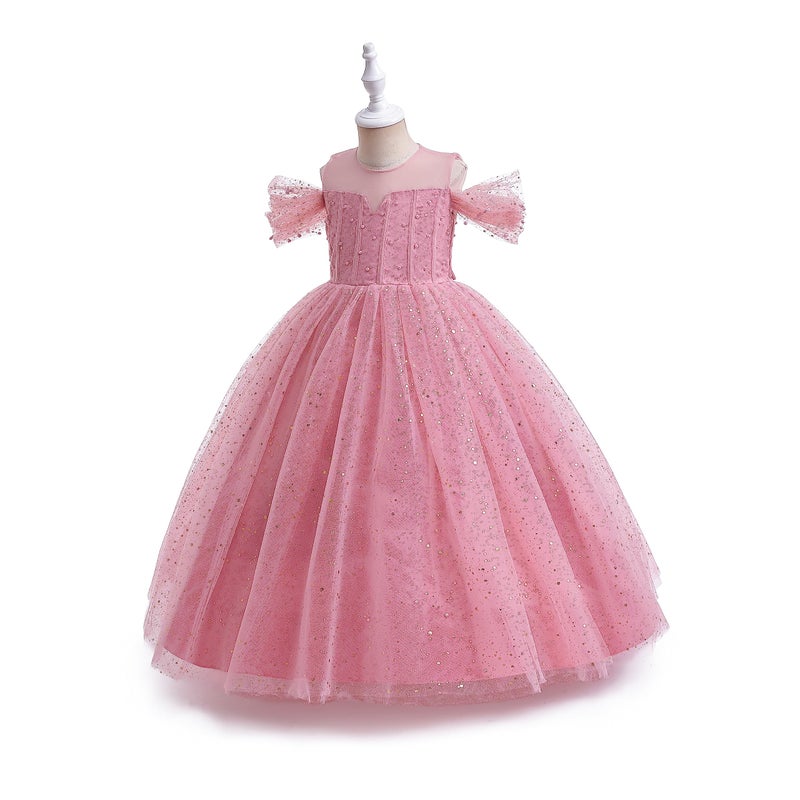 Glamulice Flower Girls Party Dress Dusty Pink Lace Cold Shoulder Formal Princess Sparkle Tulle Vintage Pageant Dresses Dance Prom Photo Shoot Maxi Gown Birthday Wedding Bridesmaid Ball Gown 5 6 - Image 5