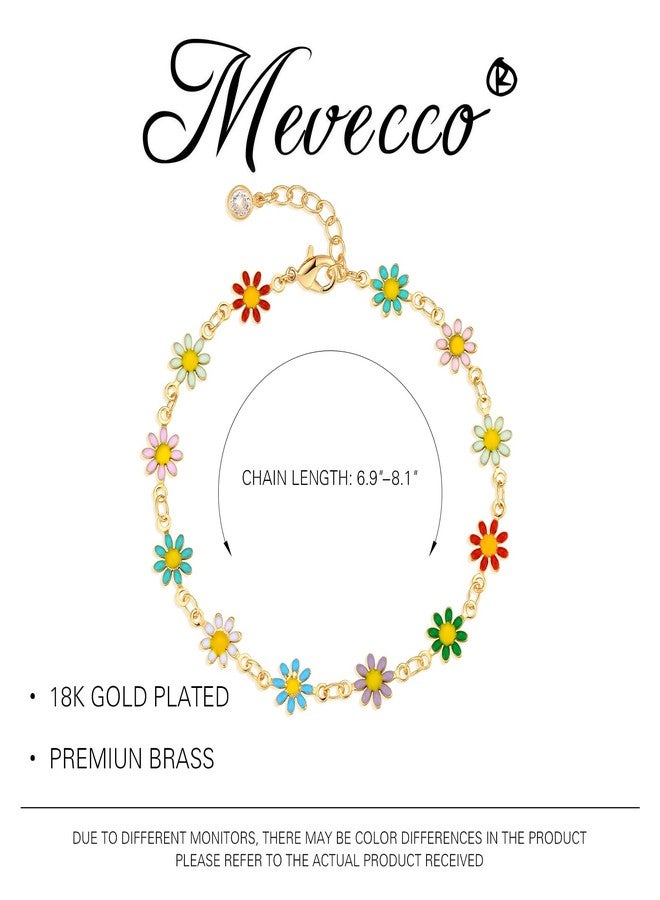 MEVECCO Gold Daisy Bracelets for Women Non Tarnish 14K Gold Plated Simple Flower Dainty Boho Chain Link Bracelet - Image 4