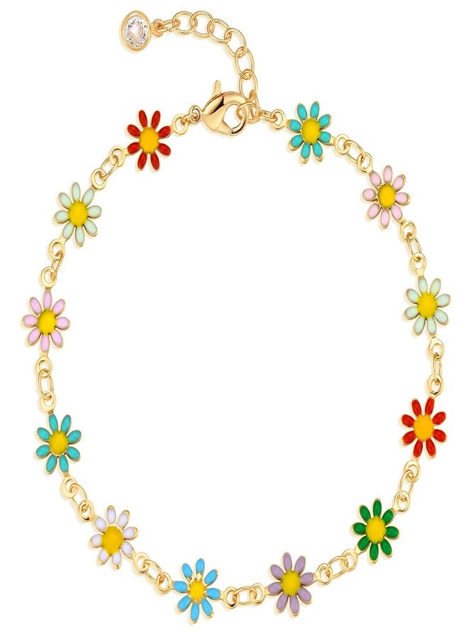 MEVECCO Gold Daisy Bracelets for Women Non Tarnish 14K Gold Plated Simple Flower Dainty Boho Chain Link Bracelet - Image 1