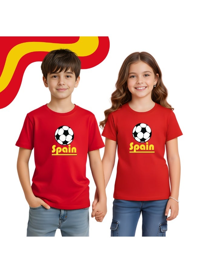PRINTSHOP4ME Spain Unisex Kids T-Shirt - Short Sleeve Round Neck Cotton Tshirt for Boys and Girls - Soft and Comfortable - Gift for Young Football Fans - Image 2