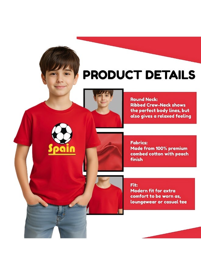 PRINTSHOP4ME Spain Unisex Kids T-Shirt - Short Sleeve Round Neck Cotton Tshirt for Boys and Girls - Soft and Comfortable - Gift for Young Football Fans - Image 5