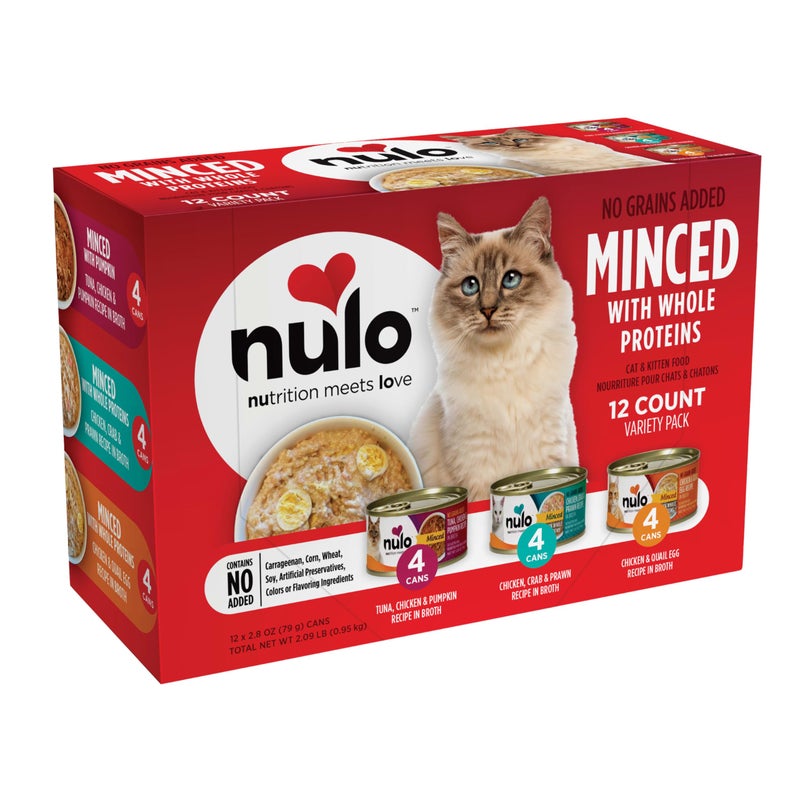 Nulo Grain-Free Minced with Whole Proteins Wet Canned Cat and Kitten Food, Variety Pack, 2.8 Ounce, 12 Cans - Image 1