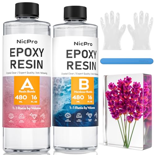 Nicpro 32 Ounce Crystal Clear Epoxy Resin Kit, High Gloss & Bubbles Free Resin Supplies for Molds, Art Coating Casting Craft DIY Wood, Jewelry Making, - Image 1