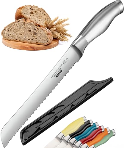 Orblue Serrated Bread Knife with Upgraded Stainless Steel Razor Sharp Wavy Edge Width - Bread Cutter Ideal for Slicing Homemade Bagels, Cake (8-Inch Blade with 5-Inch Handle) - Image 1