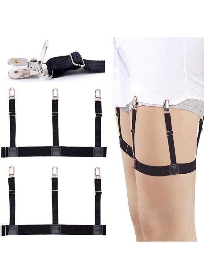 One Pair Shirt Holder Strap with Non-Slip Locking Clip, Adjustable Shirt Stays, Black - Image 1