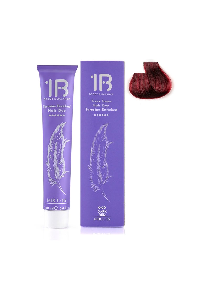 1B Hair Color Cream #6.66 Dark Red Color – Permanent Intense Red Hair Dye with Tress Tones Tyrosine Complex | 100ml | Deep Crimson Pigment | Long-Lasting Vibrant Color for Dark Blonde to Light Brown Hair - Image 2