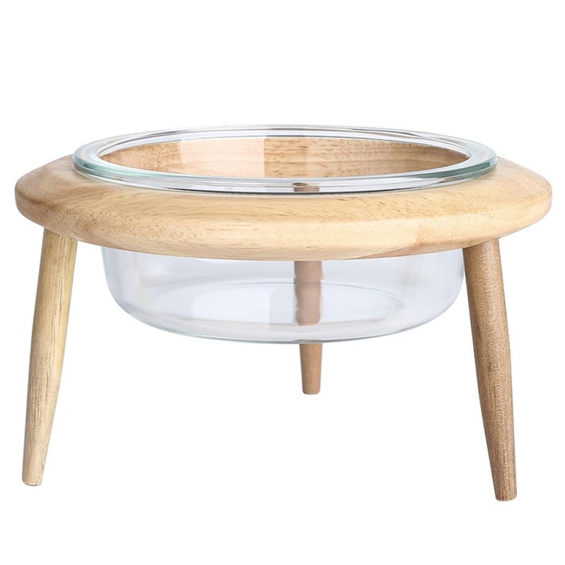 Raised Pet Bowl with Wooden Stand 17 8Cm 800Ml Glass Food Water Dish for Cats Dogs - Image 2