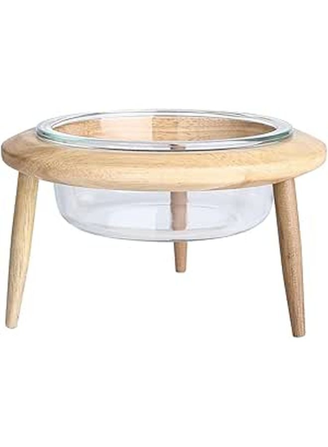 Raised Pet Bowl with Wooden Stand 17 8Cm 800Ml Glass Food Water Dish for Cats Dogs - Image 1