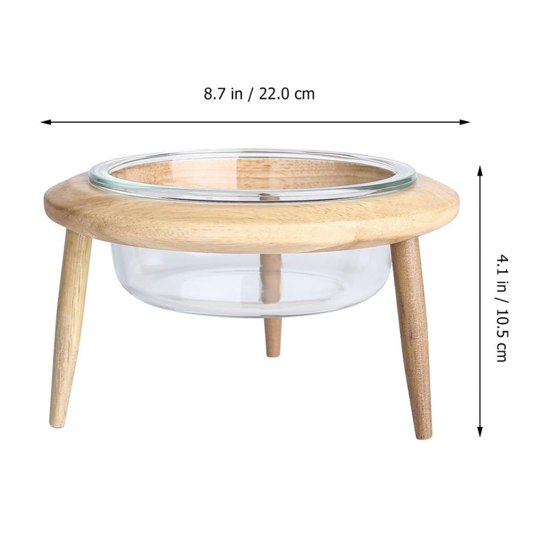 Raised Pet Bowl with Wooden Stand 17 8Cm 800Ml Glass Food Water Dish for Cats Dogs - Image 3