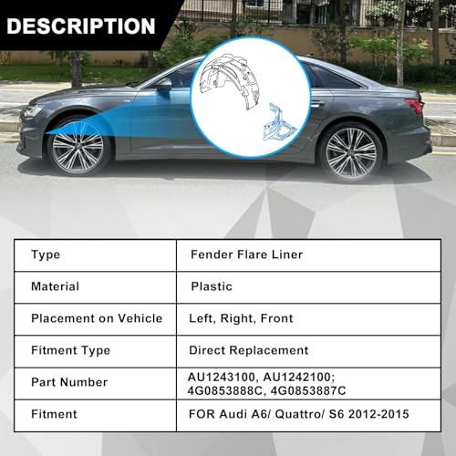 Sekeseauto 1 Pair Front Section Fender Liners Compatible with Audi A6 Quattro S6 2012-2015 Replace# 4G0853888C 4G0853887C AU1243100 AU1242100 LH & RH Front Section Wheel Fender Flare - Image 3