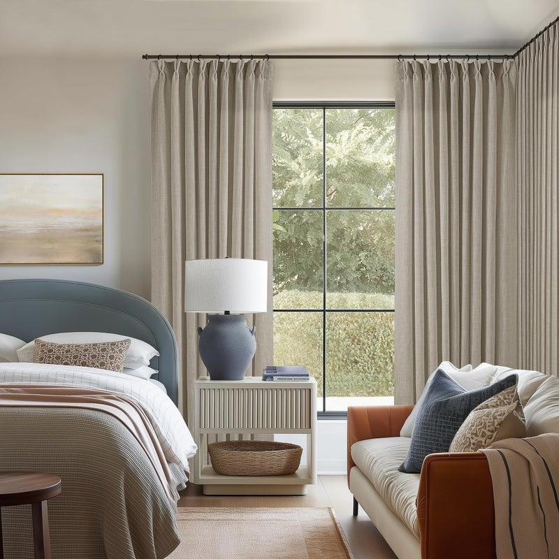 TWODRAPES Taupe 60 Inch Wide Curtains 96 Inches Long for Living Room Light Filtering Semi Sheer Modern Farmhouse Pleated Curtain with Hooks Rings for Patio Sliding Door Large Window Burlywood Birch 1 Panel - Image 5