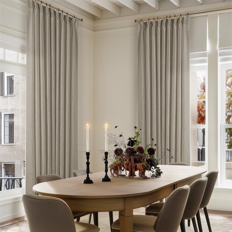 TWODRAPES Taupe 60 Inch Wide Curtains 96 Inches Long for Living Room Light Filtering Semi Sheer Modern Farmhouse Pleated Curtain with Hooks Rings for Patio Sliding Door Large Window Burlywood Birch 1 Panel - Image 1