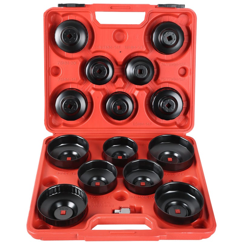ATPEAM 15PCS Oil Filter Cap Wrench Tool Cup Type Oil Filter Socket Wrench Set 38 inch Drive Oil Canister Socket Service Kit with 12 inch Adaptor