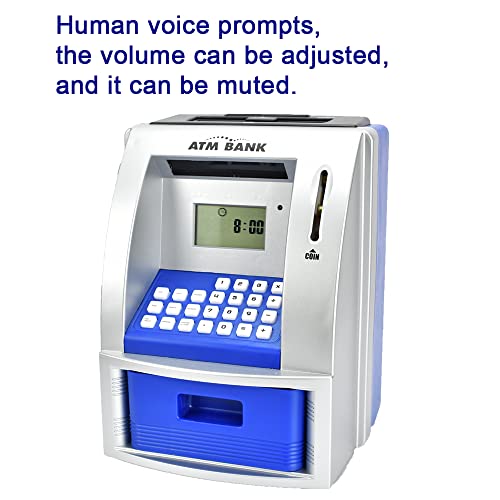 LIKE Toy Talking ATM Bank ATM Machine Savings Bank for Kids –Works like a Real one- Deposit, Withdraw, Debit Card, Saving Target, Timer and Clock - Blue - Image 4