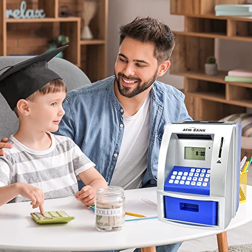 LIKE Toy Talking ATM Bank ATM Machine Savings Bank for Kids –Works like a Real one- Deposit, Withdraw, Debit Card, Saving Target, Timer and Clock - Blue - Image 2