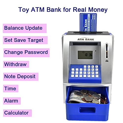 LIKE Toy Talking ATM Bank ATM Machine Savings Bank for Kids –Works like a Real one- Deposit, Withdraw, Debit Card, Saving Target, Timer and Clock - Blue - Image 5