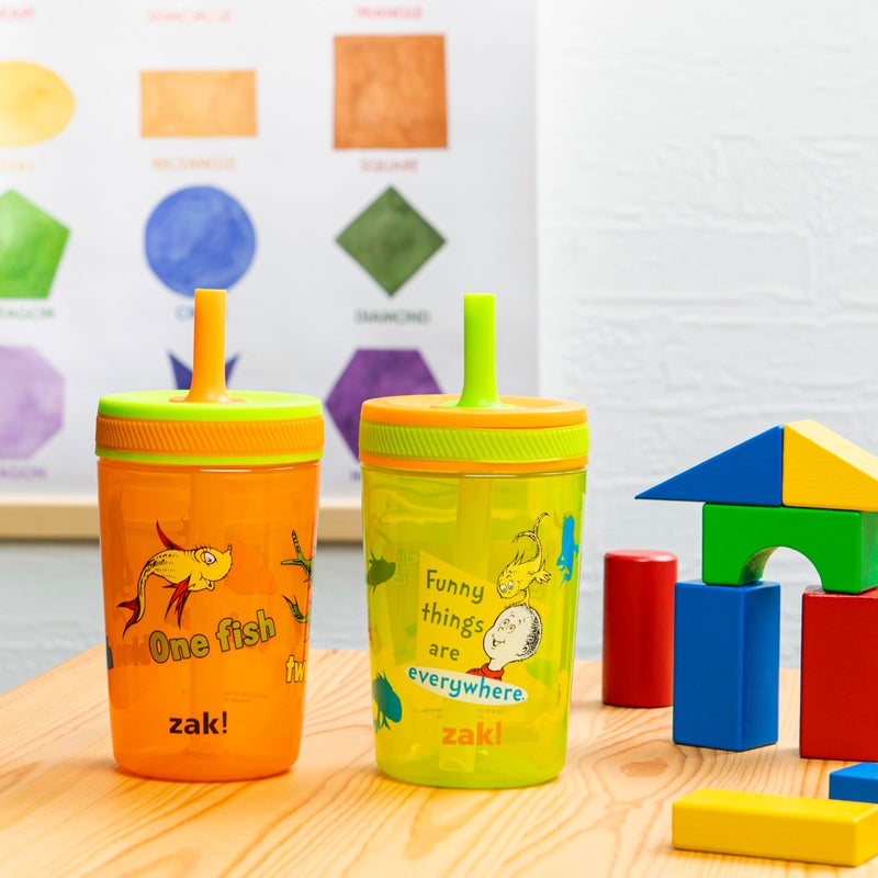 Zak Designs Dr. Seuss Kelso Toddler Cups For Travel or At Home, 15oz 2-Pack Durable Plastic Sippy Cups With Leak-Proof Design is Perfect for Kids (One Fish, Two Fish, Red Fish, Blue Fish) - Image 3