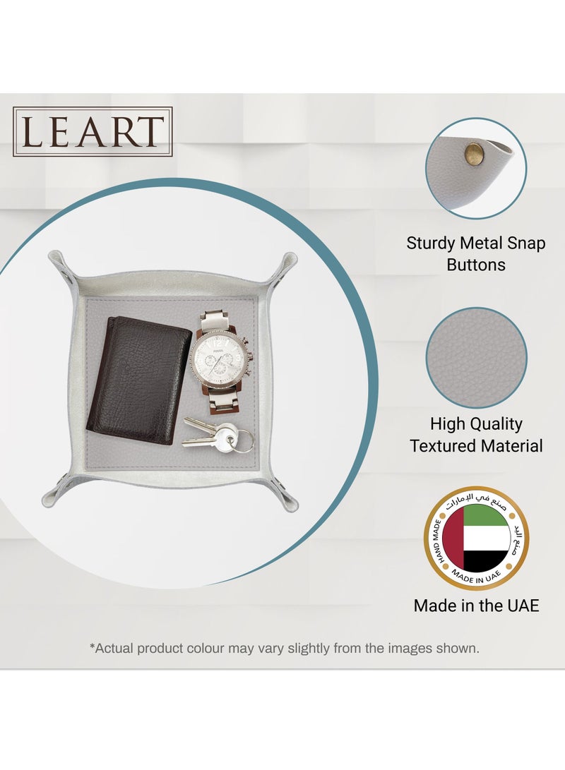 LeArt Leather Valet Tray - Small & Compact Catchall Tray | Desk, Bedside, Home Entrance Entryway Organizer | Leather Tray for Keys, Coins, Stationary, Jewellery (Stone Grey) - Image 2