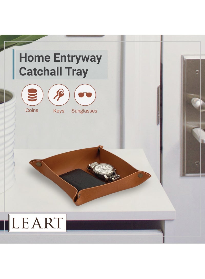 LeArt Leather Valet Tray - Small & Compact Catchall Tray | Desk, Bedside, Home Entrance Entryway Organizer | Leather Tray for Keys, Coins, Stationary, Jewellery (Stone Grey) - Image 3
