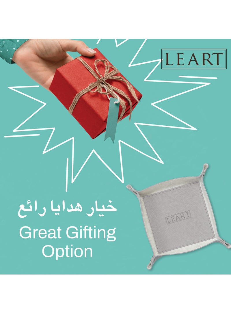 LeArt Leather Valet Tray - Small & Compact Catchall Tray | Desk, Bedside, Home Entrance Entryway Organizer | Leather Tray for Keys, Coins, Stationary, Jewellery (Stone Grey) - Image 5