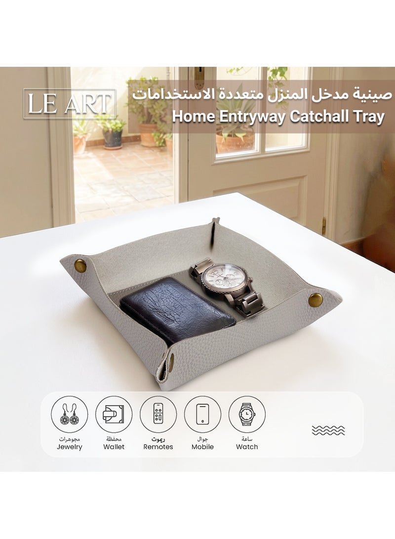 LeArt Leather Valet Tray - Small & Compact Catchall Tray | Desk, Bedside, Home Entrance Entryway Organizer | Leather Tray for Keys, Coins, Stationary, Jewellery (Stone Grey) - Image 3