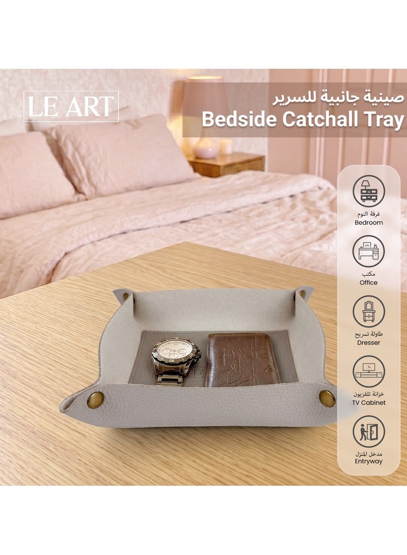 LeArt Leather Valet Tray - Small & Compact Catchall Tray | Desk, Bedside, Home Entrance Entryway Organizer | Leather Tray for Keys, Coins, Stationary, Jewellery (Stone Grey) - Image 4