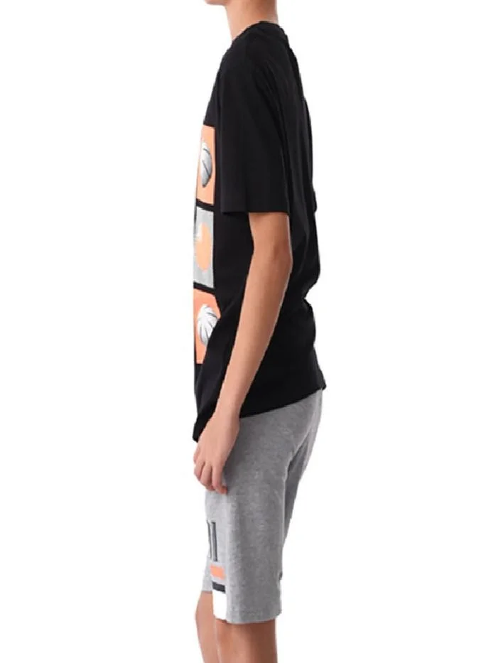 URBASY Urbasy Boys/Teens Printed Round Neck black T-Shirt With Grey solid Shorts set