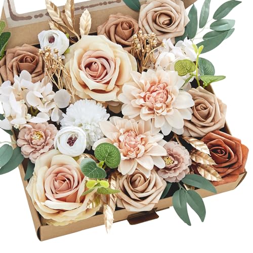 MISSPIN Artificial Flowers DIY Box Set Fake Roses Bouquet Bridal Wedding Flowers Colorful Centerpiece Table Decorations Boho Faux Floral with Stems Arrangements for Cake Home Party Indoor Outdoor - Image 1