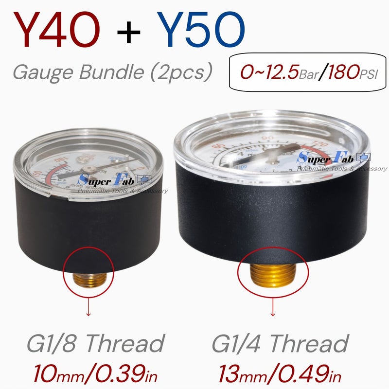 طقم الخراطيم المختلطة Y40 Y50 مقياس ضغط الهواء البلاستيكي G1/8 G1/4 ميزان مزدوج 12.5 بار 180 PSI - Image 2