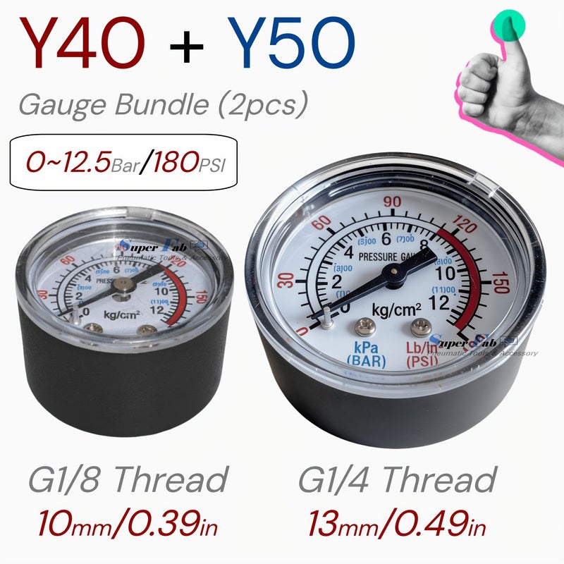 طقم الخراطيم المختلطة Y40 Y50 مقياس ضغط الهواء البلاستيكي G1/8 G1/4 ميزان مزدوج 12.5 بار 180 PSI - Image 4