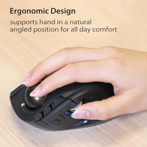 ELECOM DEFT Trackball Mouse, 2.4GHz Wireless, Finger Control, 8-Button Function with Smooth Tracking, Ergonomic Design, Optical Gaming Sensor, Windows11, macOS (M-DT2DRBK) - Image 3