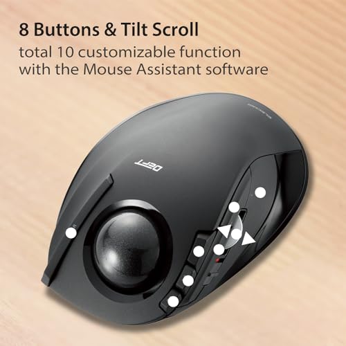 ELECOM DEFT Trackball Mouse, 2.4GHz Wireless, Finger Control, 8-Button Function with Smooth Tracking, Ergonomic Design, Optical Gaming Sensor, Windows11, macOS (M-DT2DRBK) - Image 5