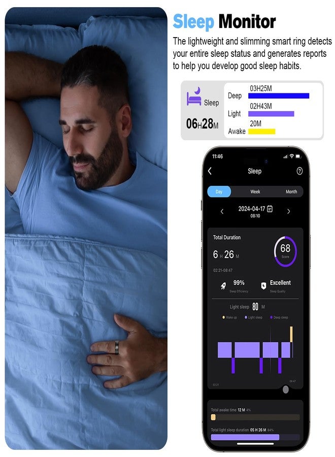 MagLoop Smart Ring Health Tracker for Men/Women,Fitness Ring Sleep Tracker,Fast Charging for Long-Lasting Use,for Pedometer Exercise,Monitor Sleep, Heart Rate, Stress,Waterproof (Deep Gray, 11) - Image 4